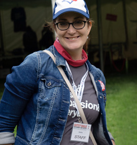 Crohn's and Colitis Canada staff member helping organizers at local Gutsy Walk