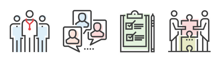 icons representing peer reviewers, discussion, feedback and scores and goal of building upon research to find a cure