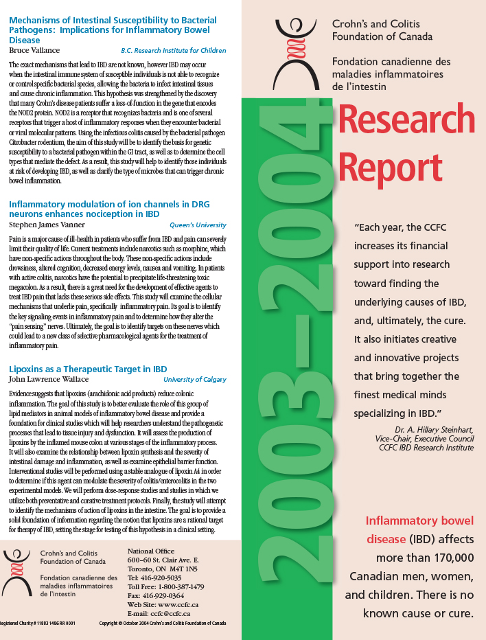 Crohn's and Colitis Canada Research Report 2004