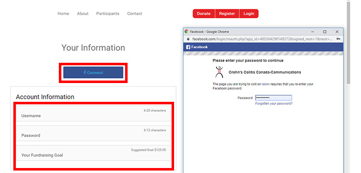 Use your facebook to fill in your account information or complete this step manually